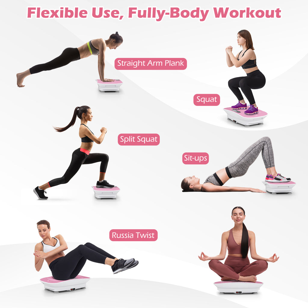 Vibration Plate Exercise Machine for Weight Loss & Lymphatic Drainage - 20 Inch White & Pink, 10 Speed Levels