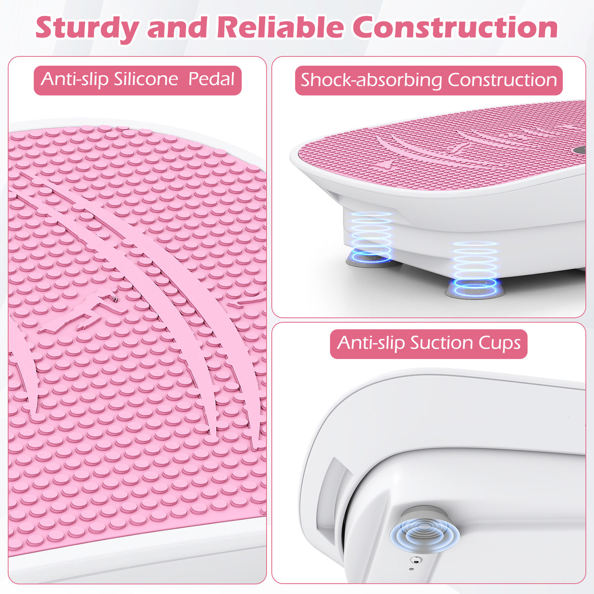 Vibration Plate Exercise Machine for Weight Loss & Lymphatic Drainage - 20 Inch White & Pink, 10 Speed Levels