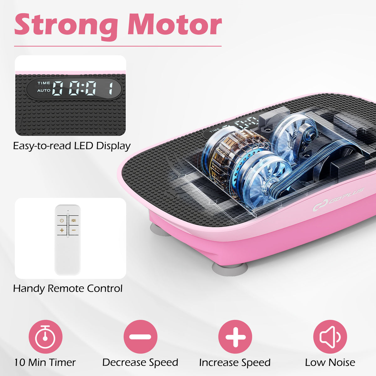 Pink 20 Inch Vibration Exercise Machine for Fat Burn & Weight Loss - 10 Speed Levels