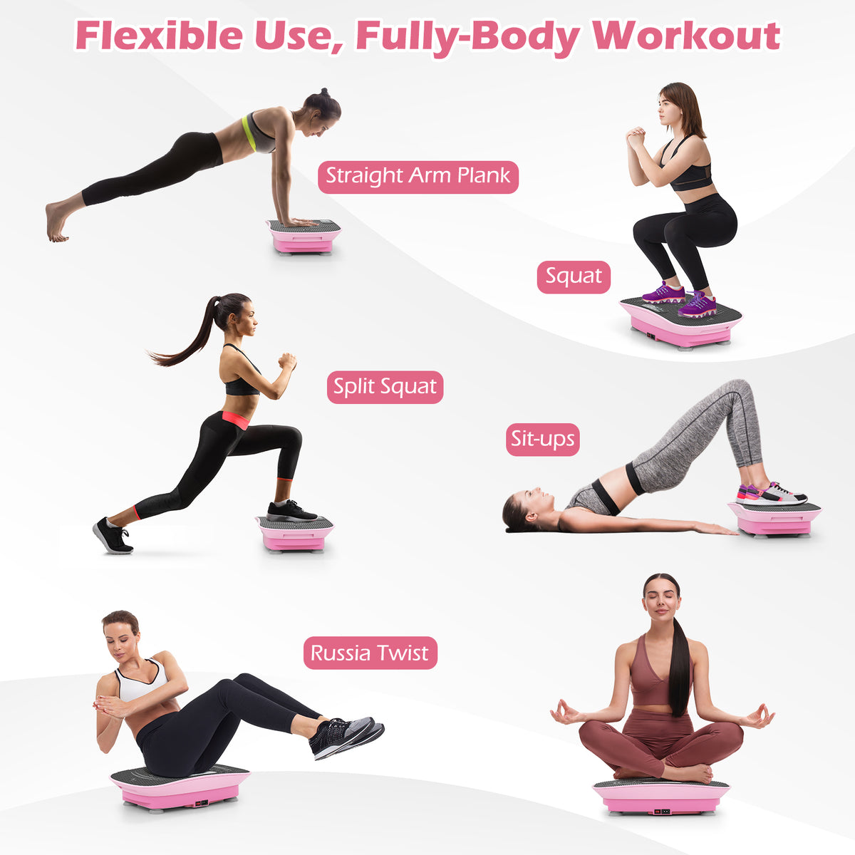 Pink 20 Inch Vibration Exercise Machine for Fat Burn & Weight Loss - 10 Speed Levels