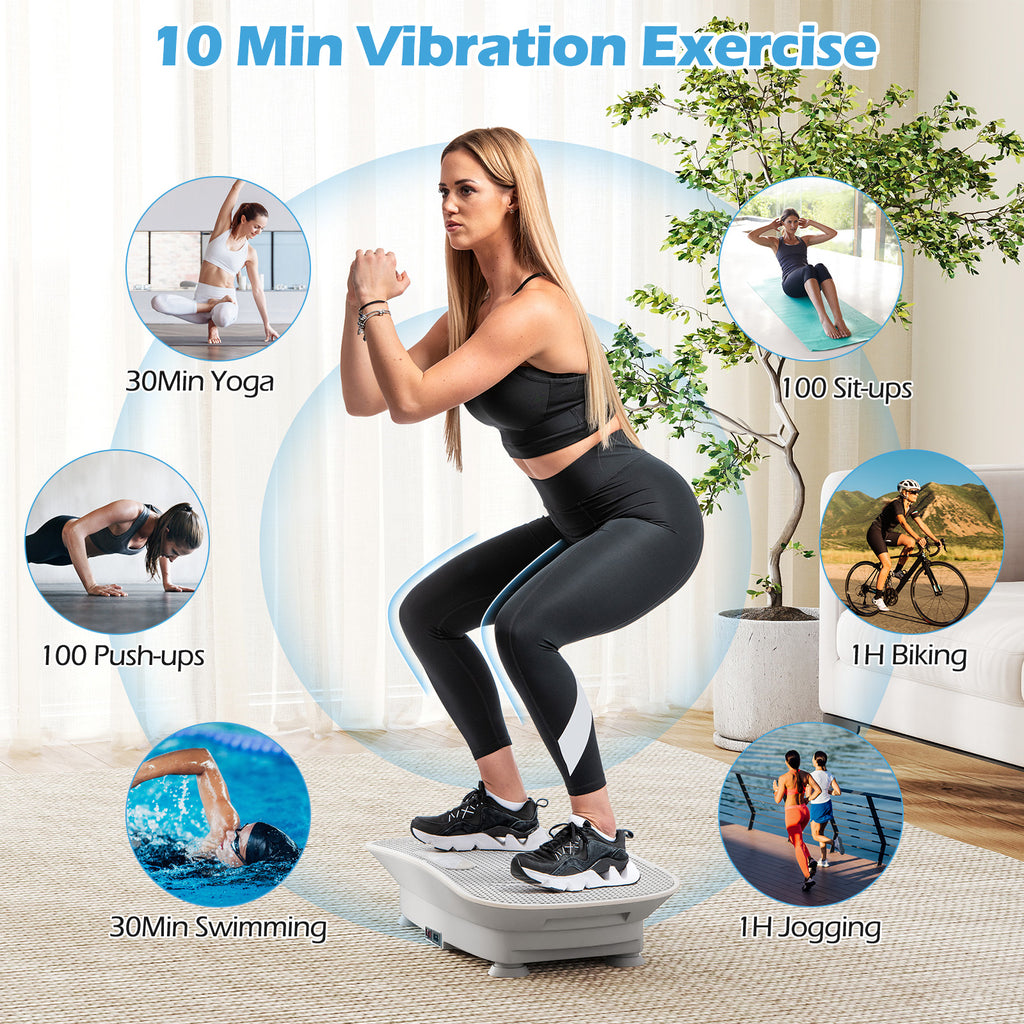 20 Inch Gray Vibration Plate Exercise Machine for Weight Loss & Lymphatic Drainage - 10 Speed Levels