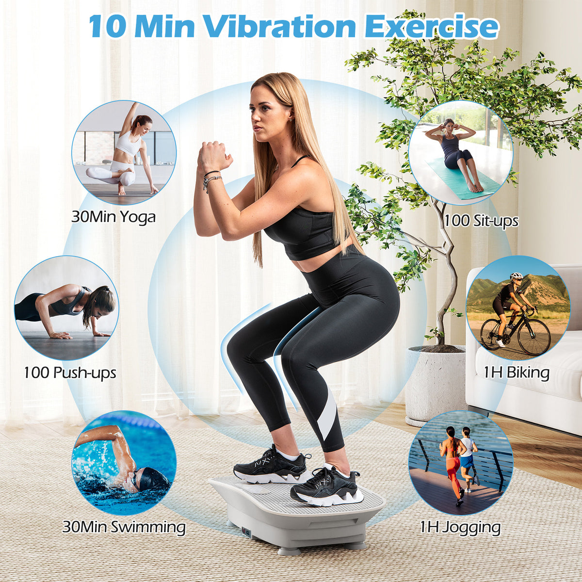 20 Inch Gray Vibration Plate Exercise Machine for Weight Loss & Lymphatic Drainage - 10 Speed Levels