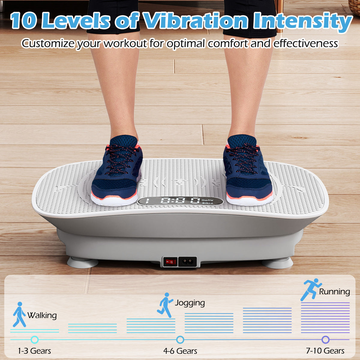 20 Inch Gray Vibration Plate Exercise Machine for Weight Loss & Lymphatic Drainage - 10 Speed Levels