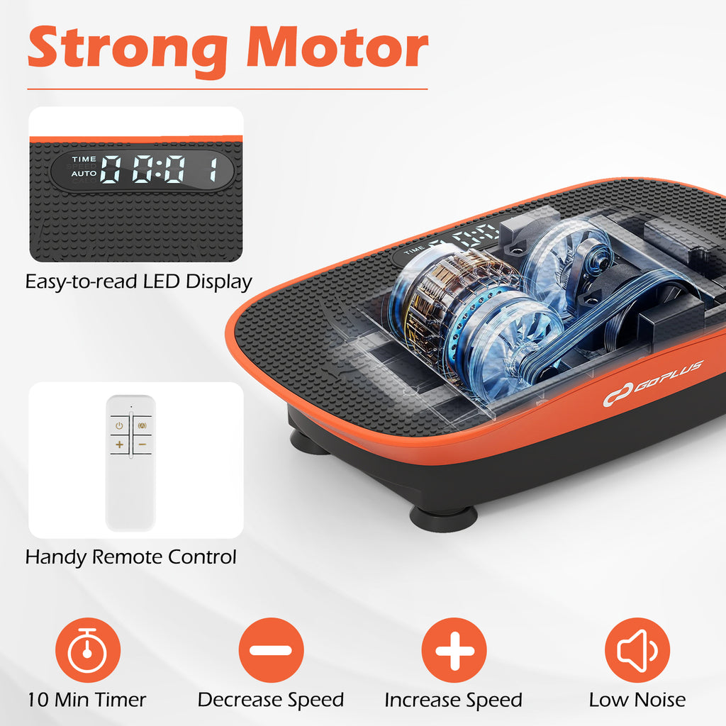 20 Inch Vibration Plate Exercise Machine for Fat Loss & Lymphatic Drainage - Orange, 10 Speed Levels