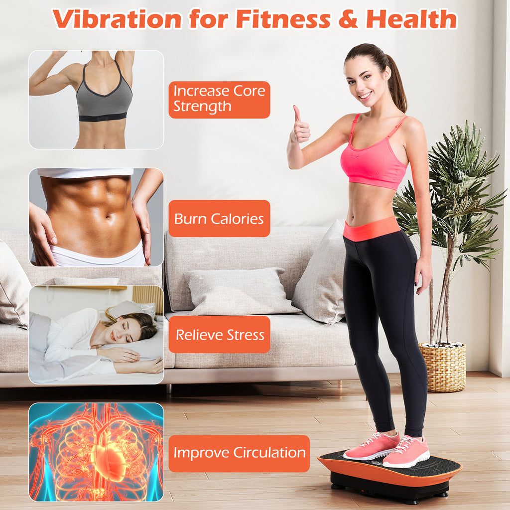 20 Inch Vibration Plate Exercise Machine for Fat Loss & Lymphatic Drainage - Orange, 10 Speed Levels