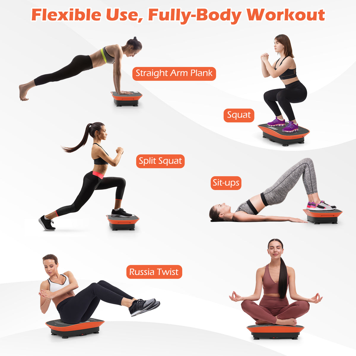 20 Inch Vibration Plate Exercise Machine for Fat Loss & Lymphatic Drainage - Orange, 10 Speed Levels