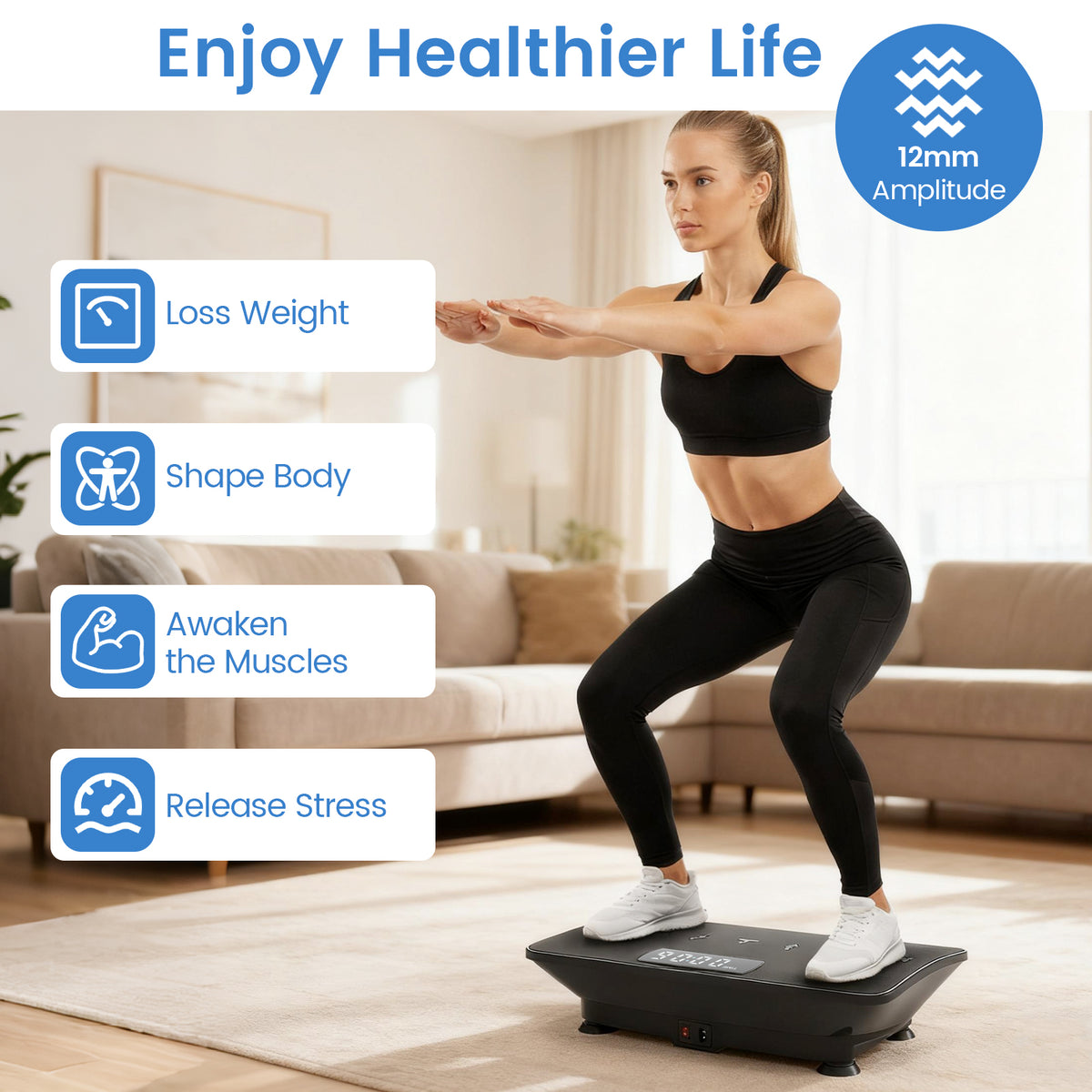 Vibration Plate Exercise Machine with Gravity Sensor - 22 Inch Black Home Gym Equipment