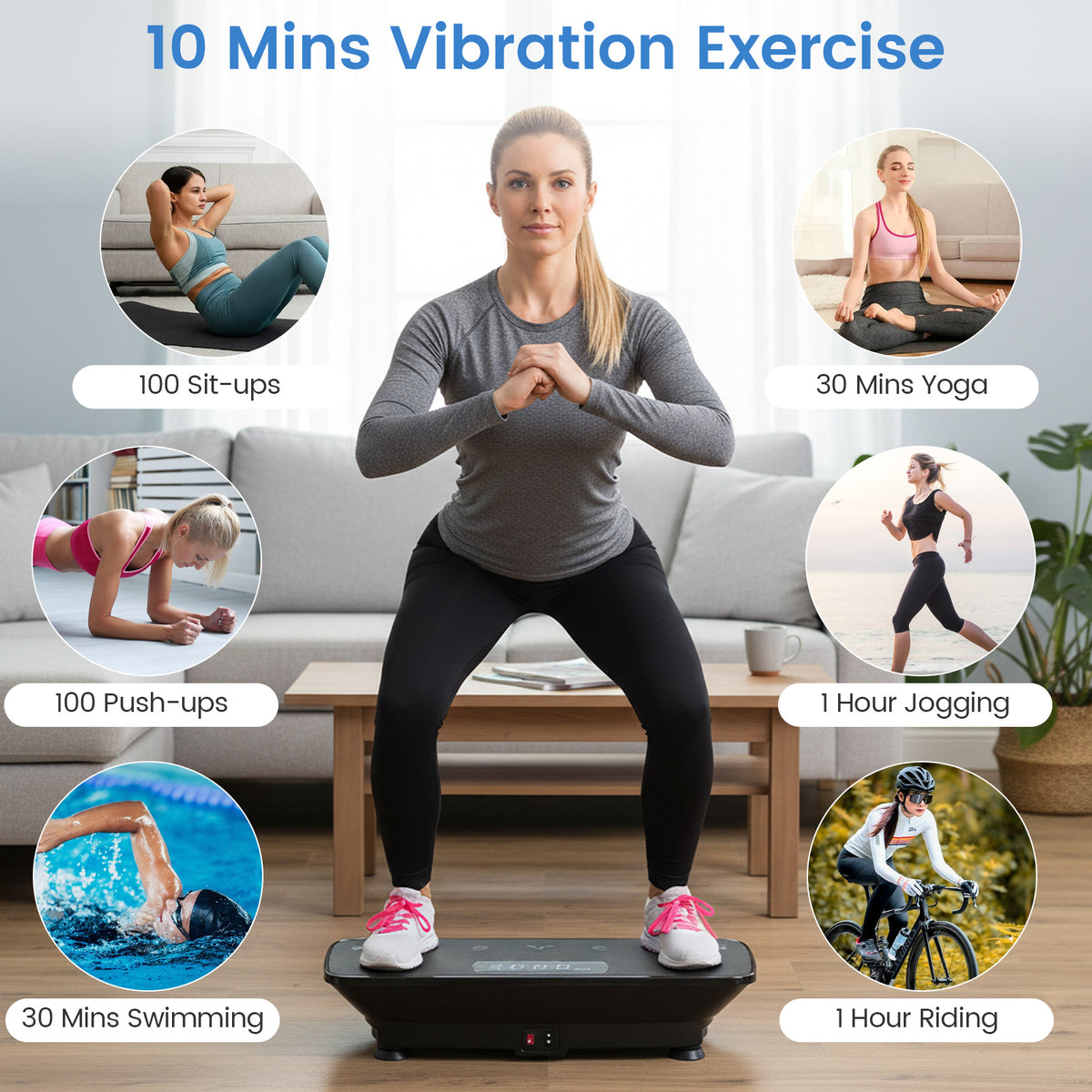 Vibration Plate Exercise Machine with Gravity Sensor - 22 Inch Black Home Gym Equipment