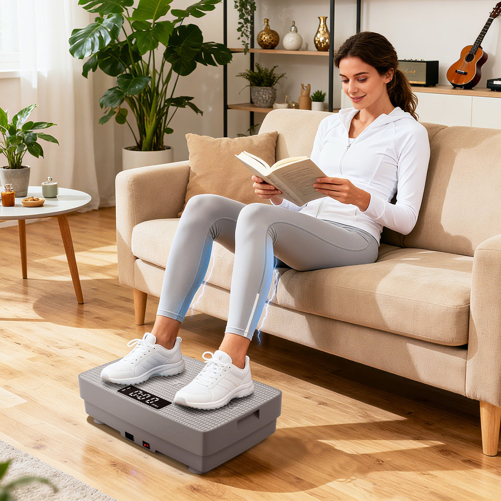 Vibration Plate Exercise Machine with Gravity Sensor & Remote - 17.5 Inch Gray