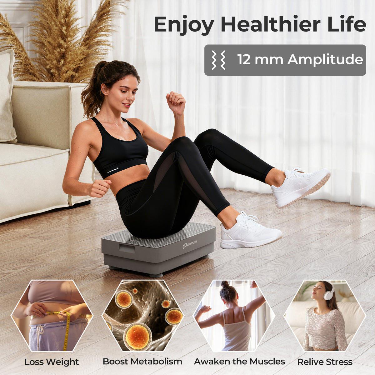 Vibration Plate Exercise Machine with Gravity Sensor & Remote - 17.5 Inch Gray