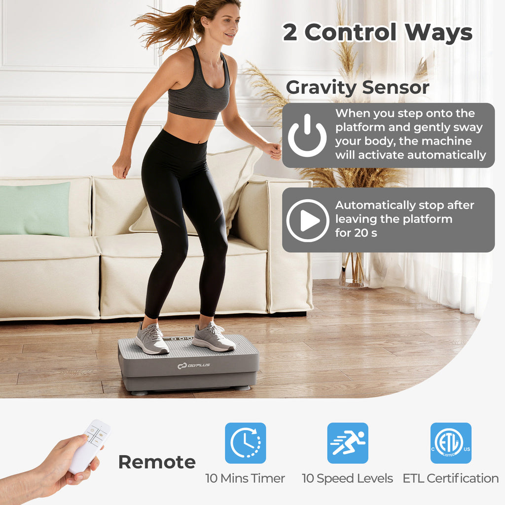 Vibration Plate Exercise Machine with Gravity Sensor & Remote - 17.5 Inch Gray