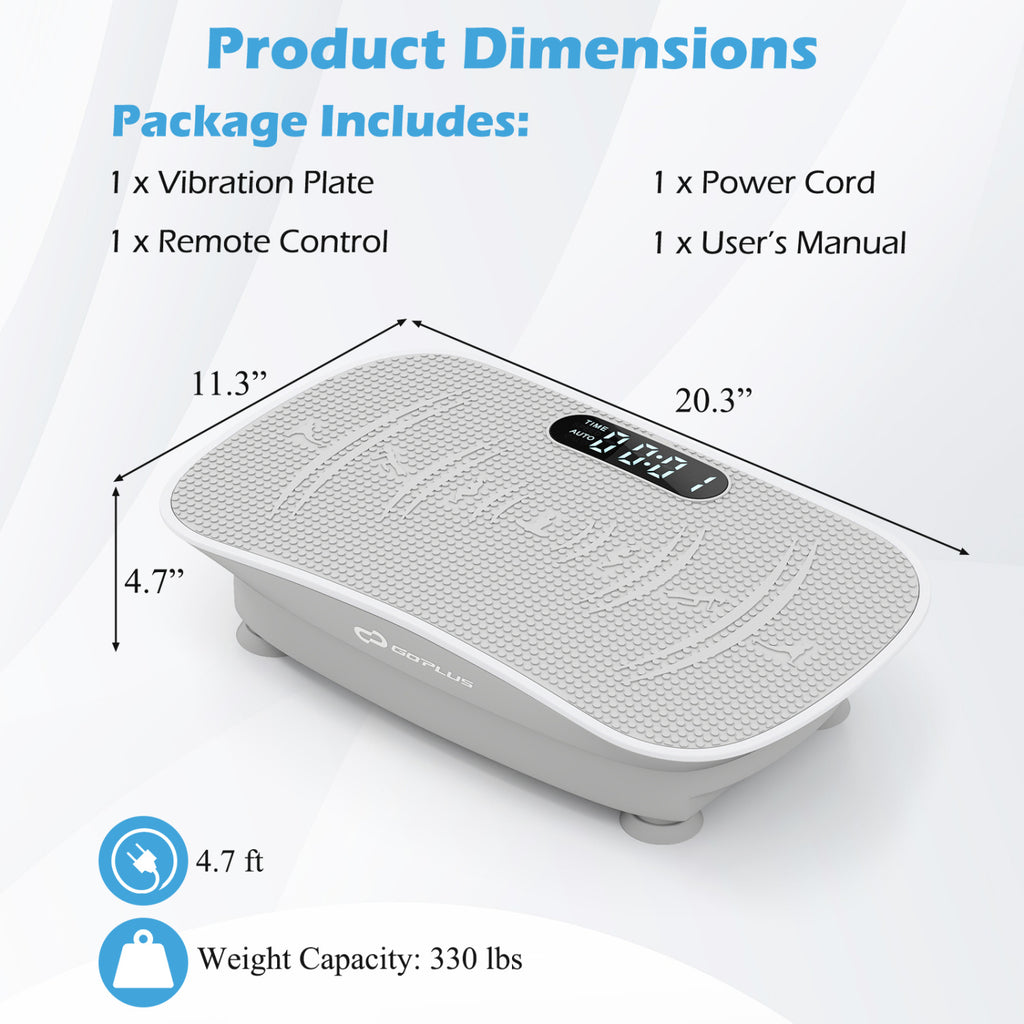 20 Inch Gray Vibration Plate Exercise Machine for Weight Loss & Lymphatic Drainage - 10 Speed Levels