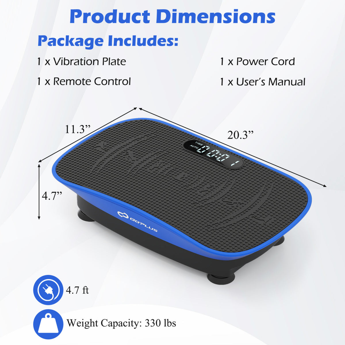 20 Inch Vibration Plate Exercise Machine for Weight Loss & Lymphatic Drainage - Navy, 10 Speed Levels