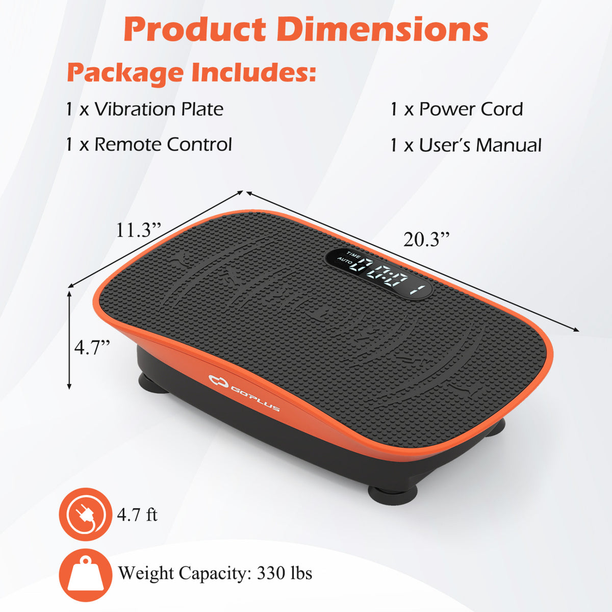 20 Inch Vibration Plate Exercise Machine for Fat Loss & Lymphatic Drainage - Orange, 10 Speed Levels