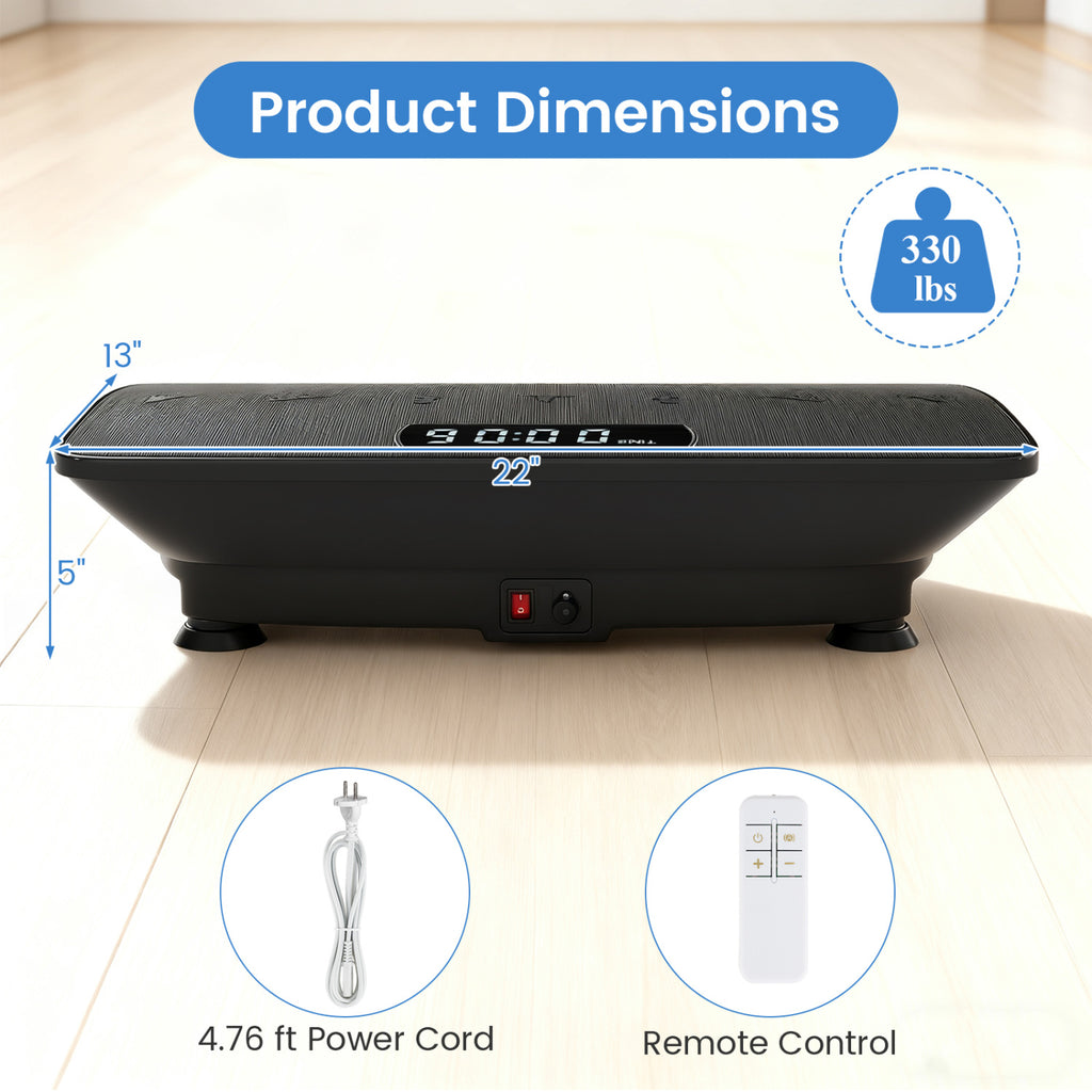 Vibration Plate Exercise Machine with Gravity Sensor - 22 Inch Black Home Gym Equipment