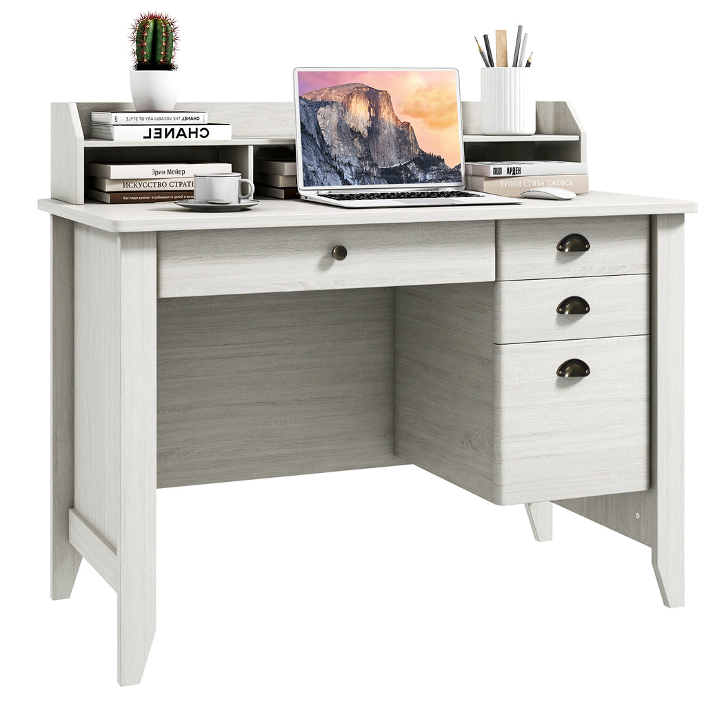 Vintage Computer Desk with Storage Shelves and 4 Drawers