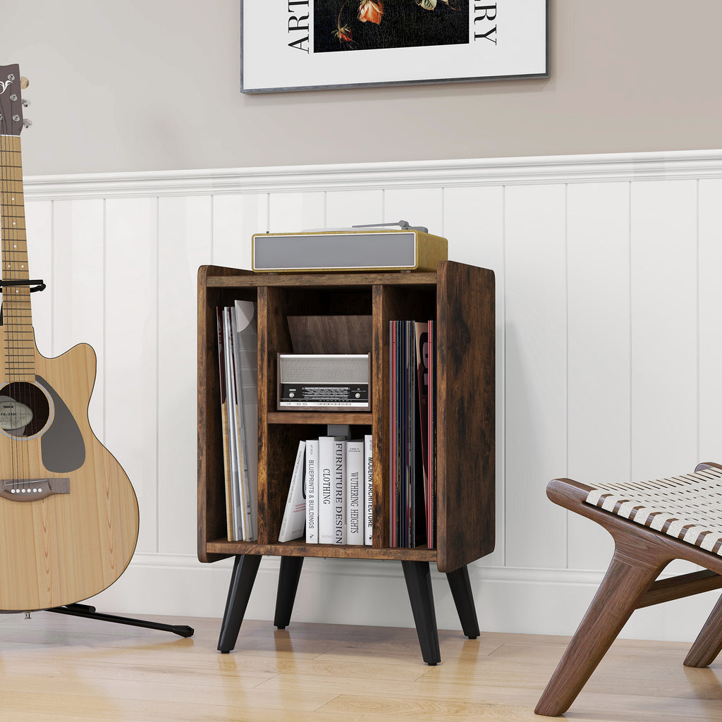 Vinyl Record Player Stand with 4 Shelves - Brown
