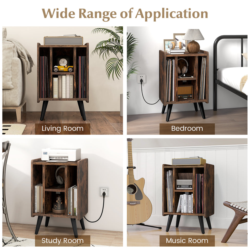Vinyl Record Player Stand with 4 Shelves - Brown