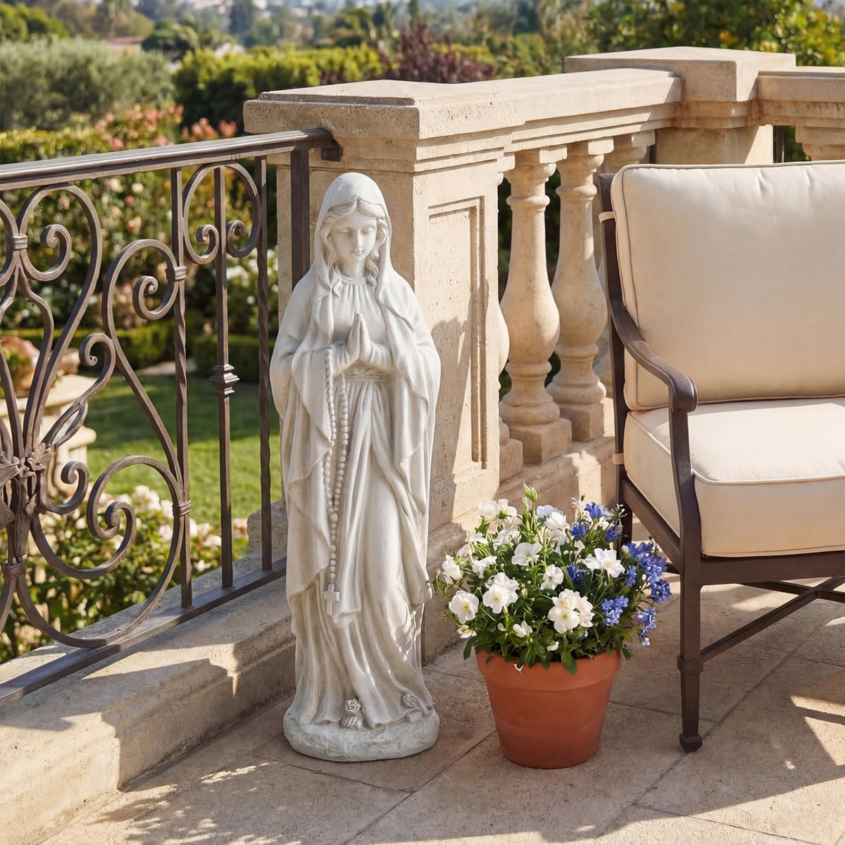 Virgin Mary Statue 29.5 Inch Outdoor Religious Sculpture - Praying Gray Variation