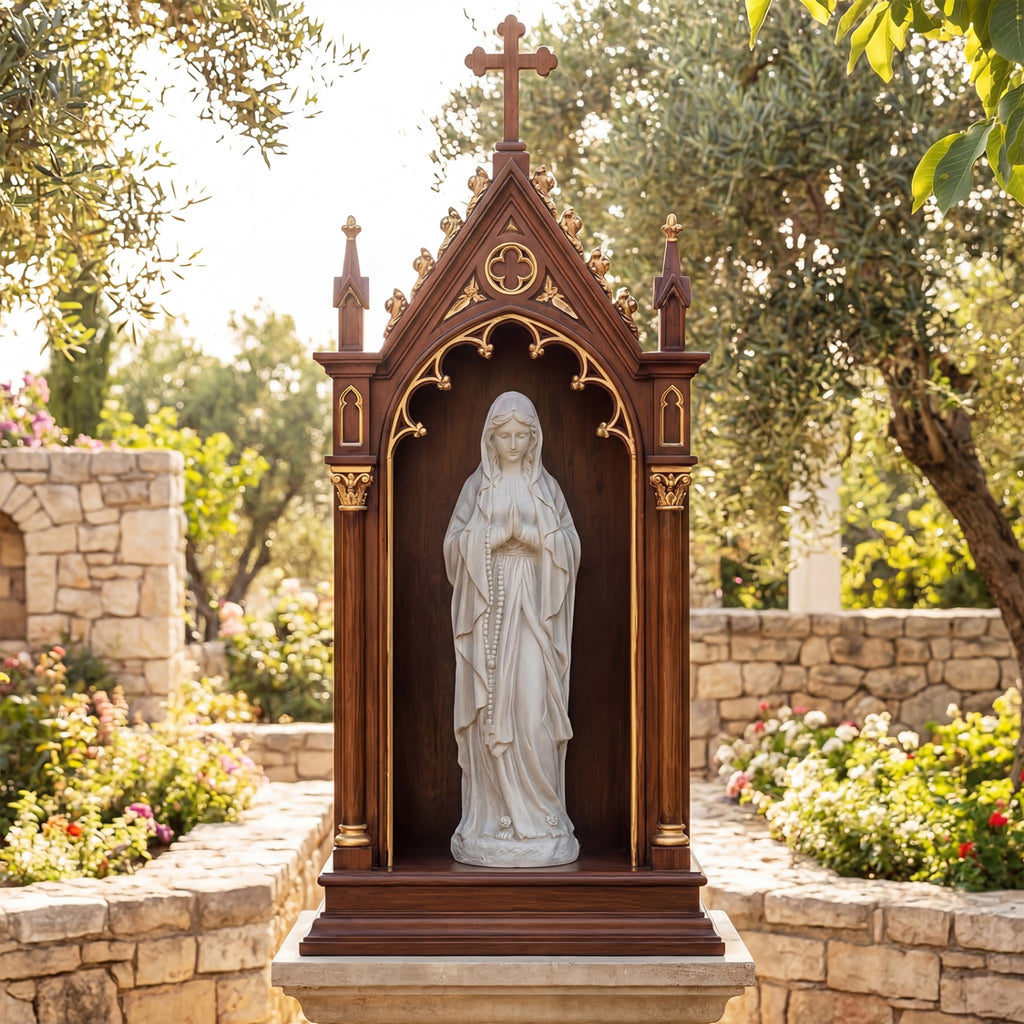 Virgin Mary Statue 29.5 Inch Outdoor Religious Sculpture - Praying Gray Variation