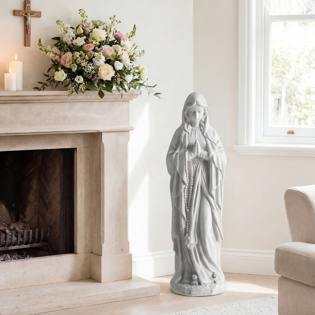 Virgin Mary Statue 29.5 Inch Outdoor Religious Sculpture - Praying Gray Variation