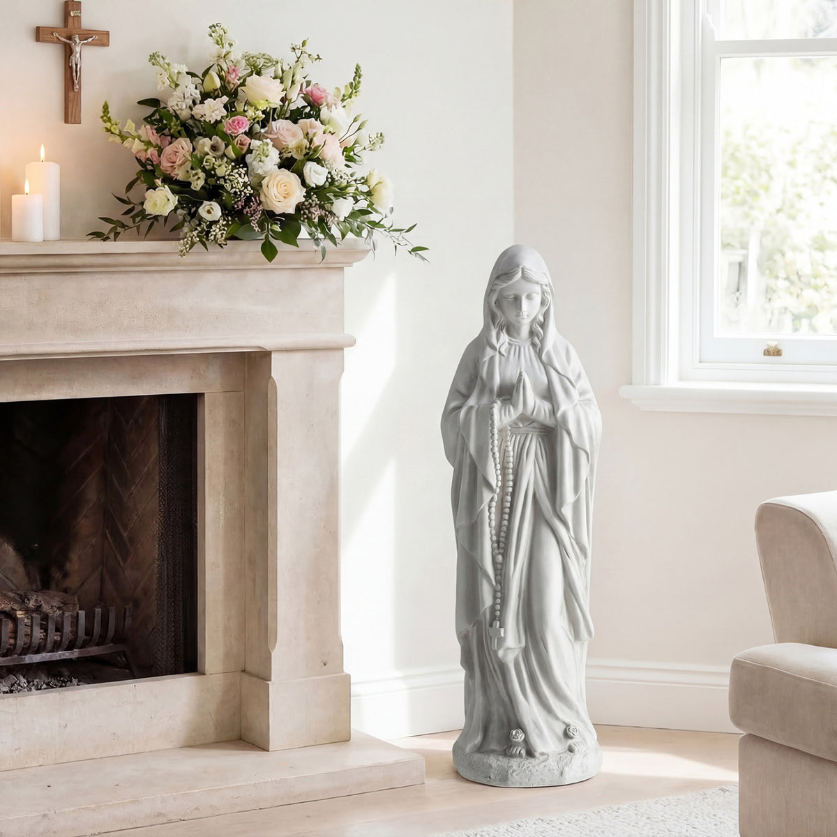 Virgin Mary Statue 29.5 Inch Outdoor Religious Sculpture - Praying Gray Variation
