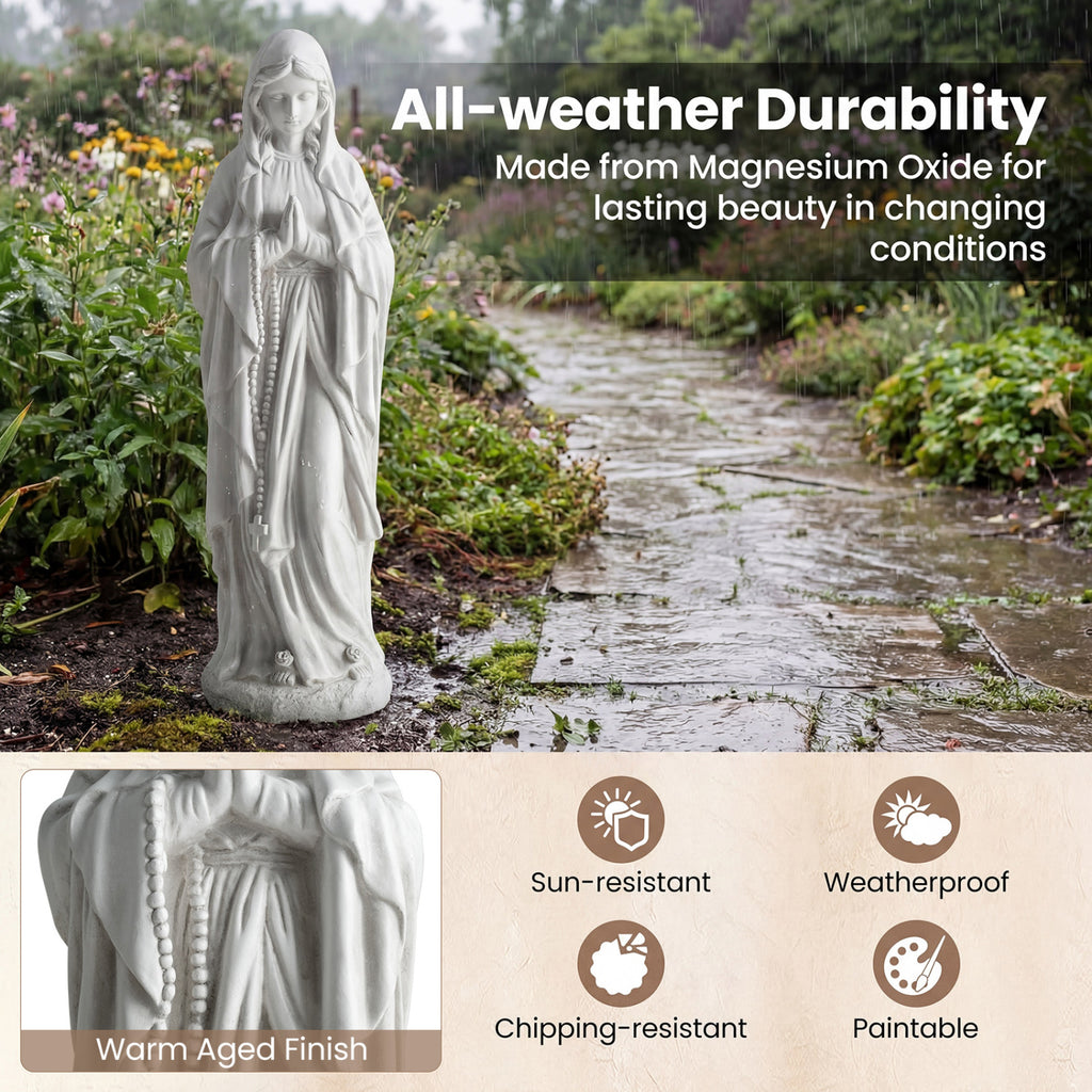 Virgin Mary Statue 29.5 Inch Outdoor Religious Sculpture - Praying Gray Variation