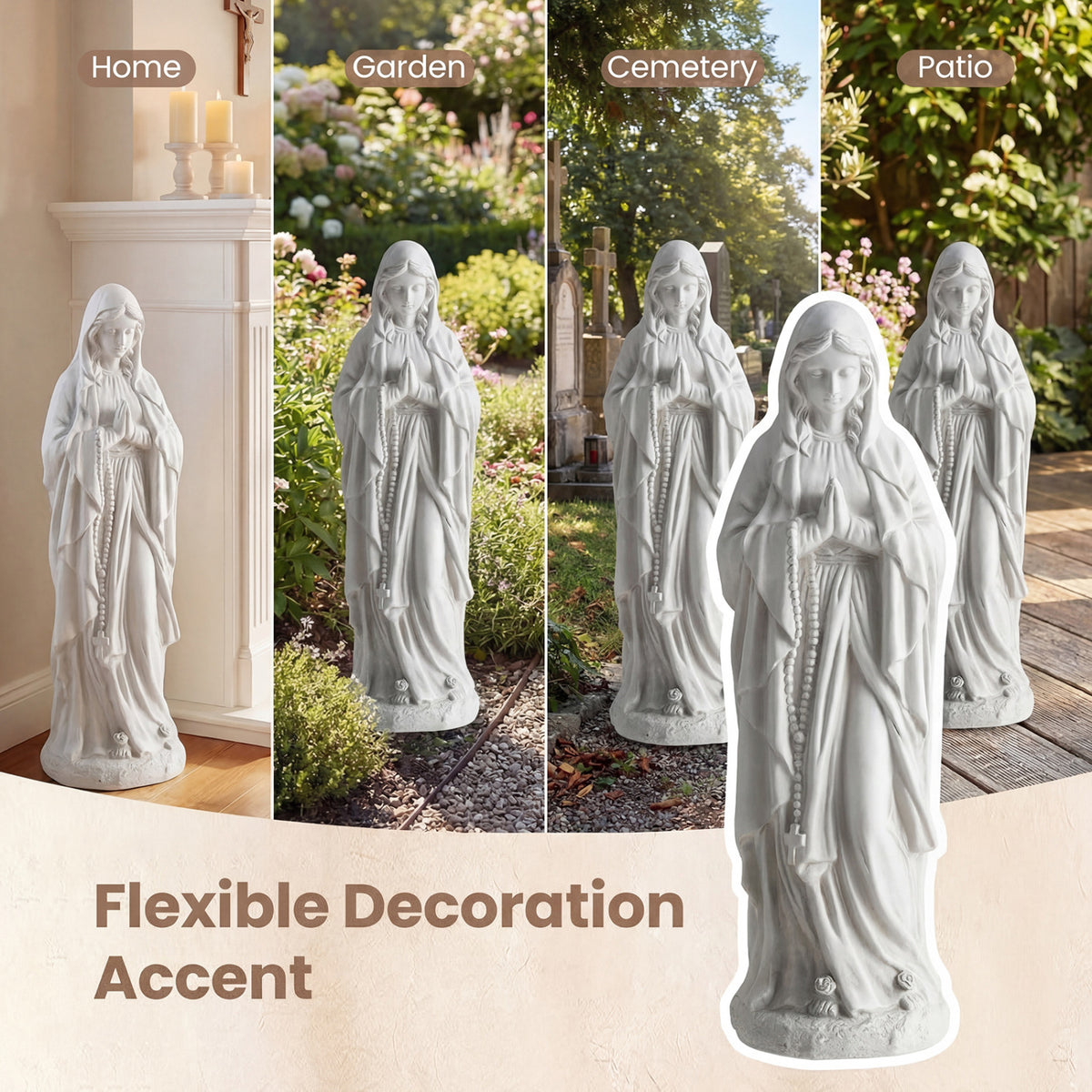 Virgin Mary Statue 29.5 Inch Outdoor Religious Sculpture - Praying Gray Variation
