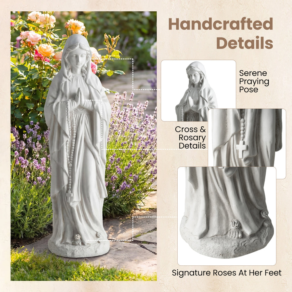 Virgin Mary Statue 29.5 Inch Outdoor Religious Sculpture - Praying Gray Variation
