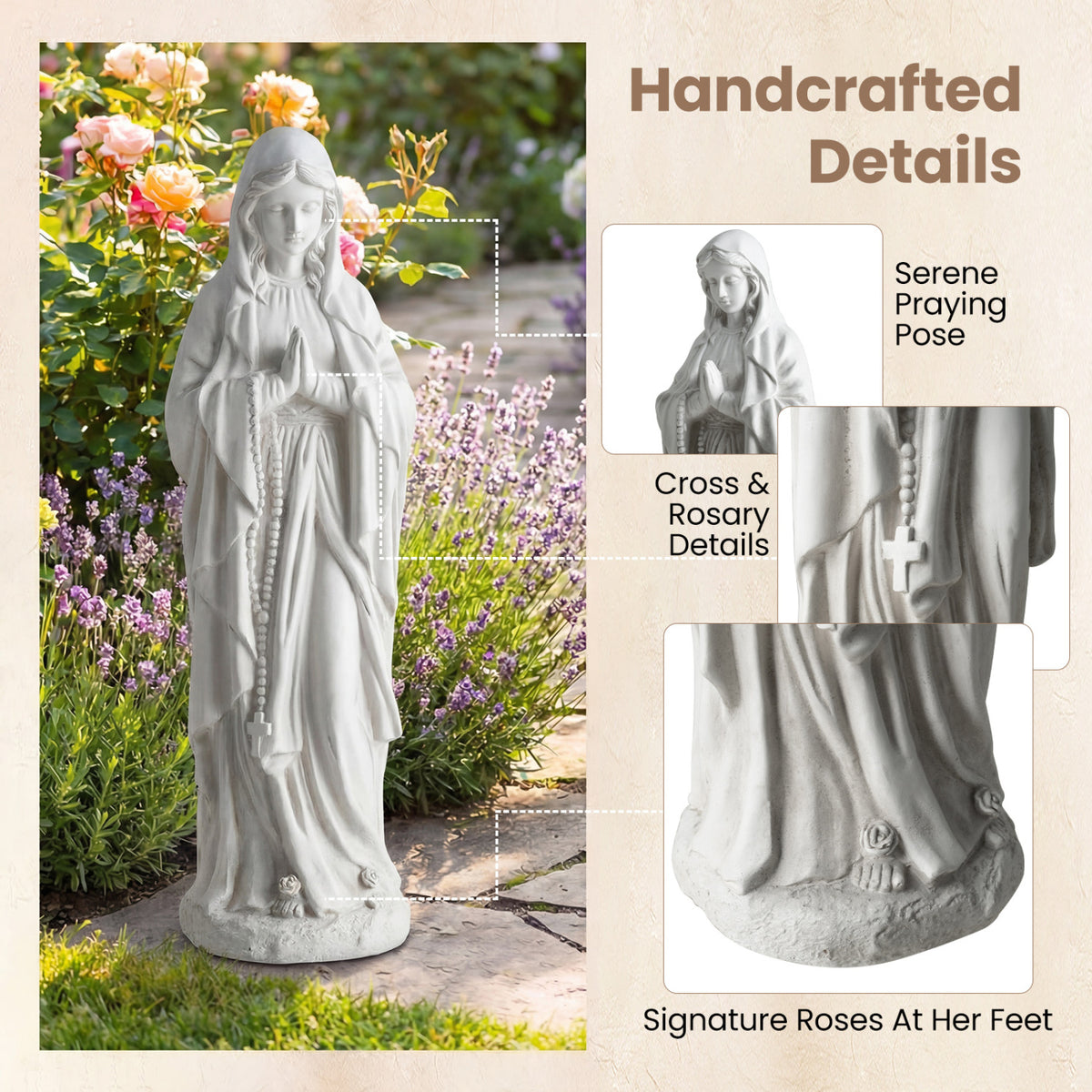 Virgin Mary Statue 29.5 Inch Outdoor Religious Sculpture - Praying Gray Variation
