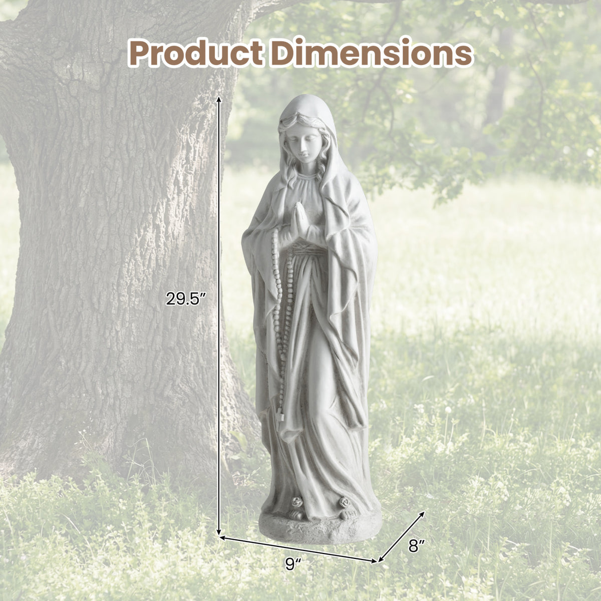 Virgin Mary Statue 29.5 Inch Outdoor Religious Sculpture - Praying Gray Variation