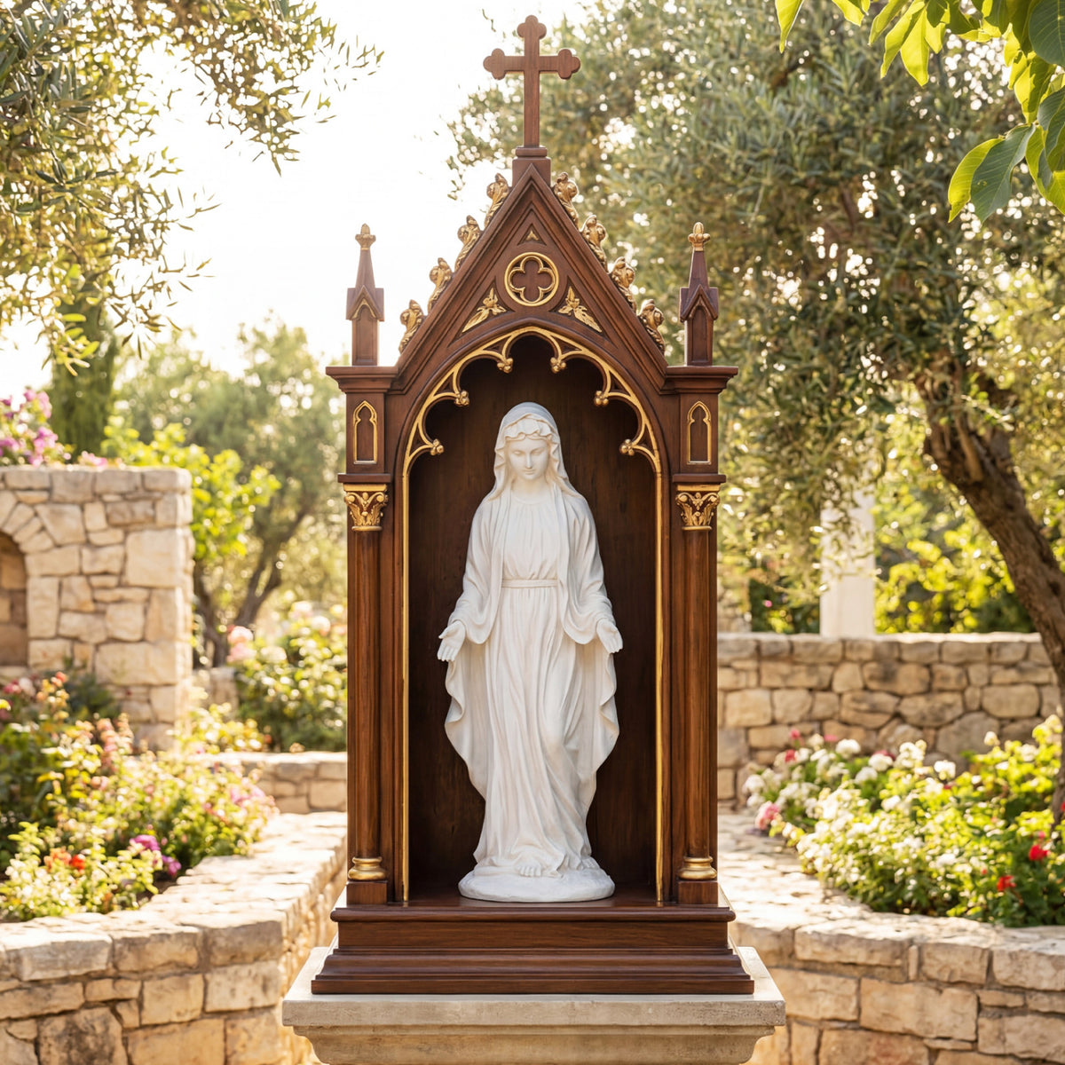 Virgin Mary Statue 29.5 Inch Tall Outdoor Religious Sculpture with Aged Finish - Standing on Serpent, White
