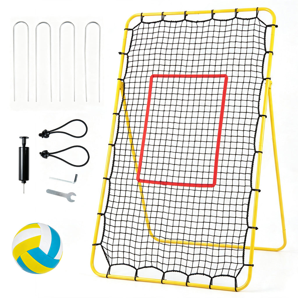 Volleyball Rebounder Net with 4 Adjustable Angles for Bumping and Spiking - Heavy Duty Outdoor Practice Equipment