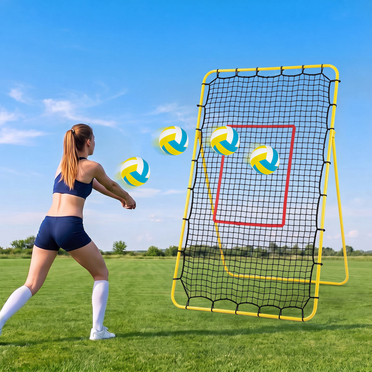 Volleyball Rebounder Net with 4 Adjustable Angles for Bumping and Spiking - Heavy Duty Outdoor Practice Equipment