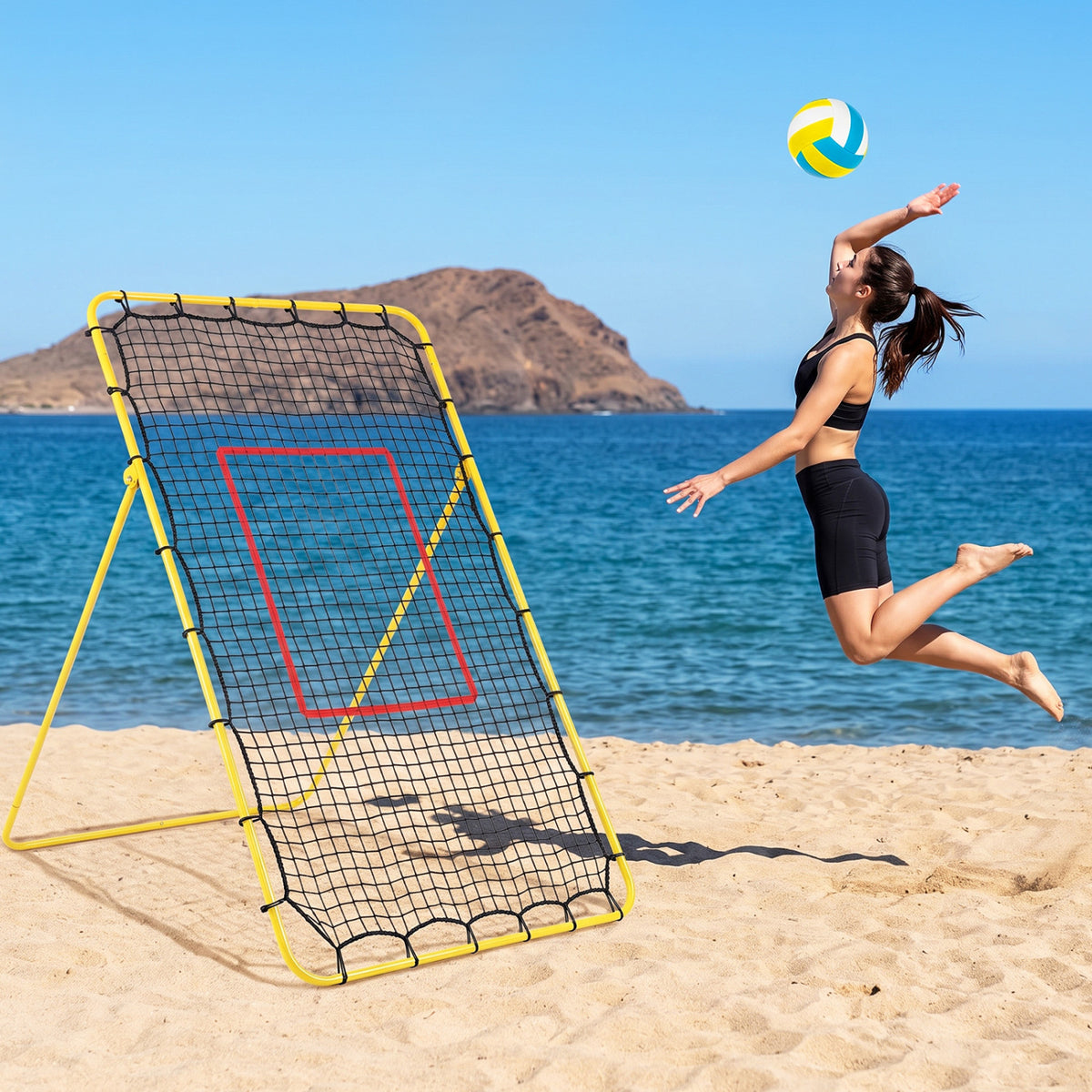 Volleyball Rebounder Net with 4 Adjustable Angles for Bumping and Spiking - Heavy Duty Outdoor Practice Equipment