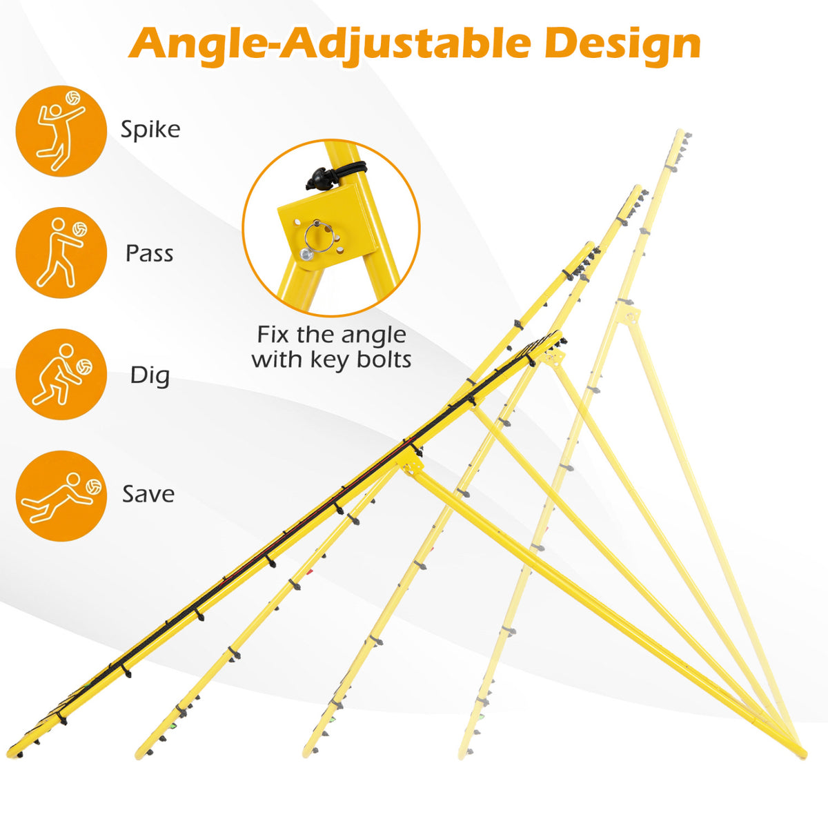 Volleyball Rebounder Net with 4 Adjustable Angles for Bumping and Spiking - Heavy Duty Outdoor Practice Equipment