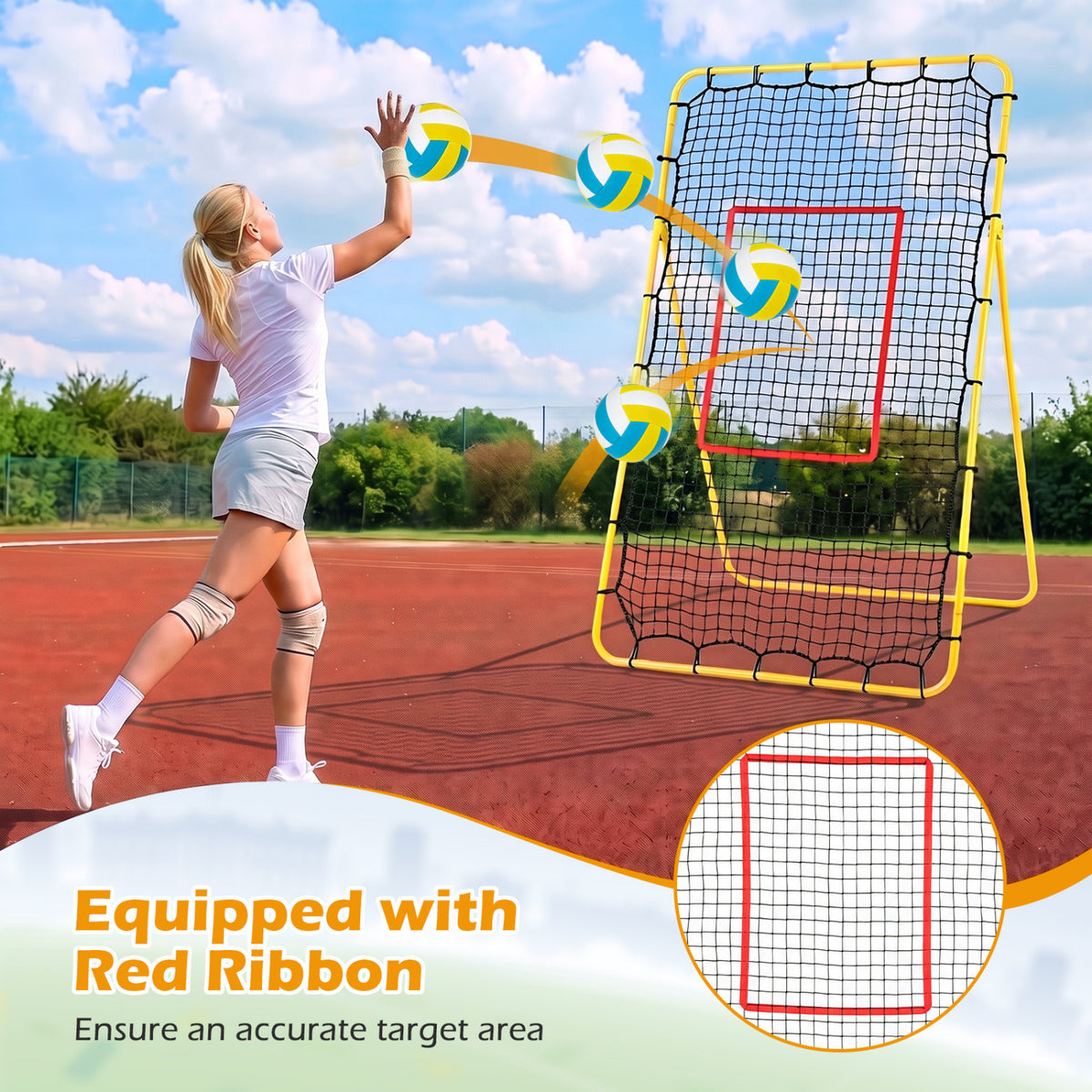 Volleyball Rebounder Net with 4 Adjustable Angles for Bumping and Spiking - Heavy Duty Outdoor Practice Equipment