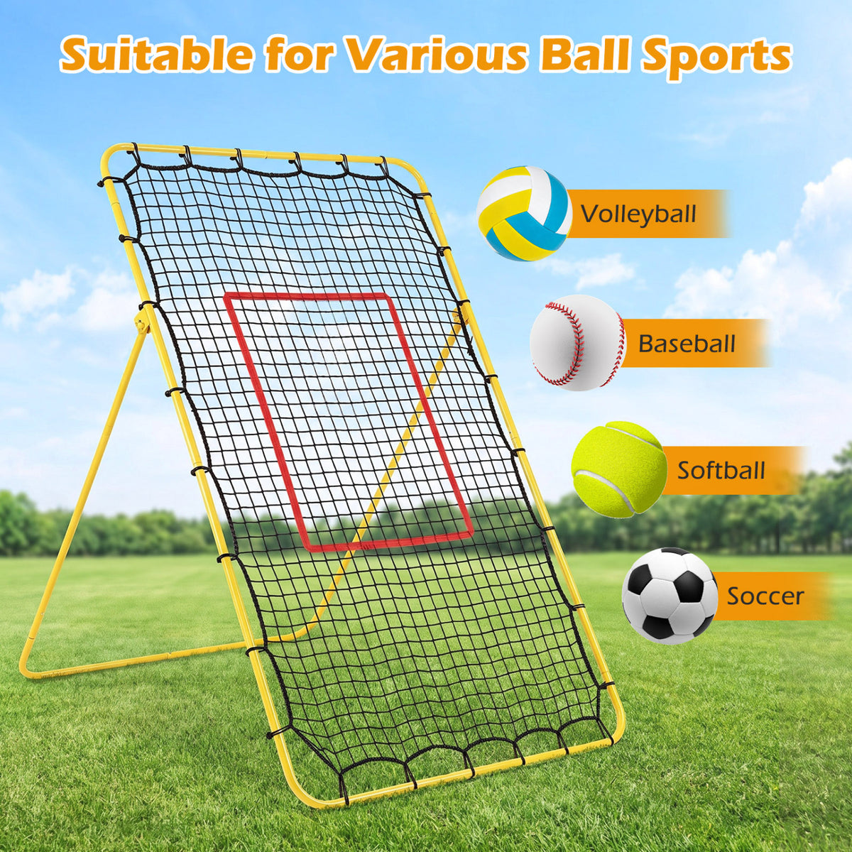 Volleyball Rebounder Net with 4 Adjustable Angles for Bumping and Spiking - Heavy Duty Outdoor Practice Equipment