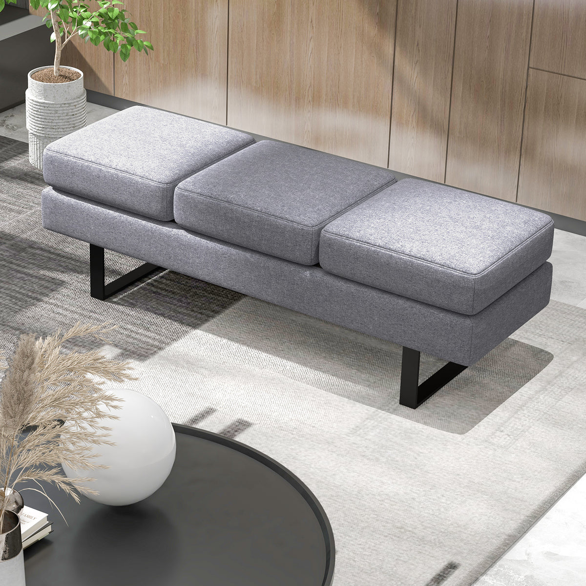 Waiting Room Bench Seating with Metal Frame Leg, Gray