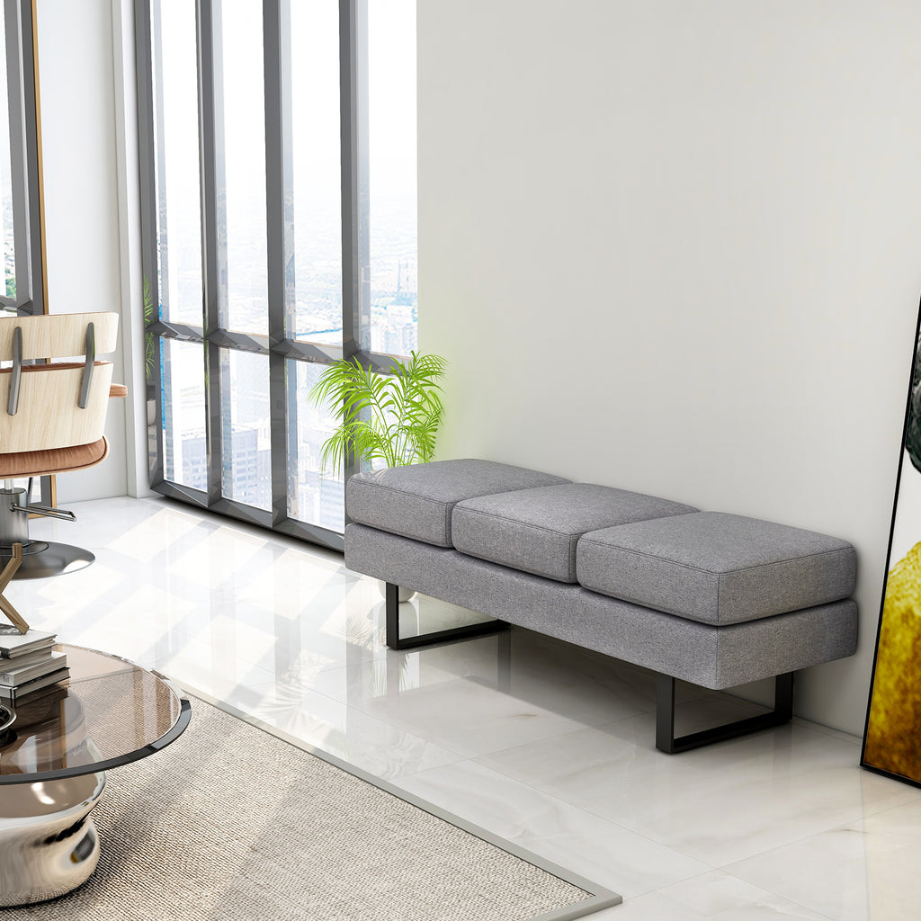 Waiting Room Bench Seating with Metal Frame Leg, Gray
