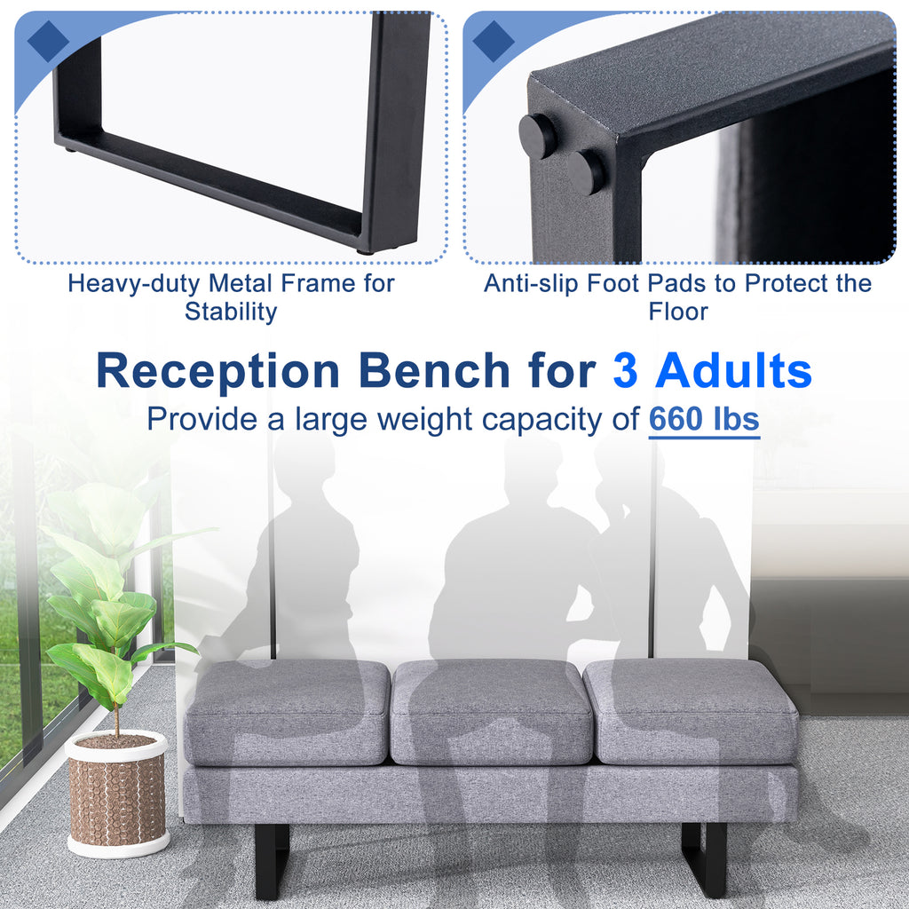 Waiting Room Bench Seating with Metal Frame Leg, Gray