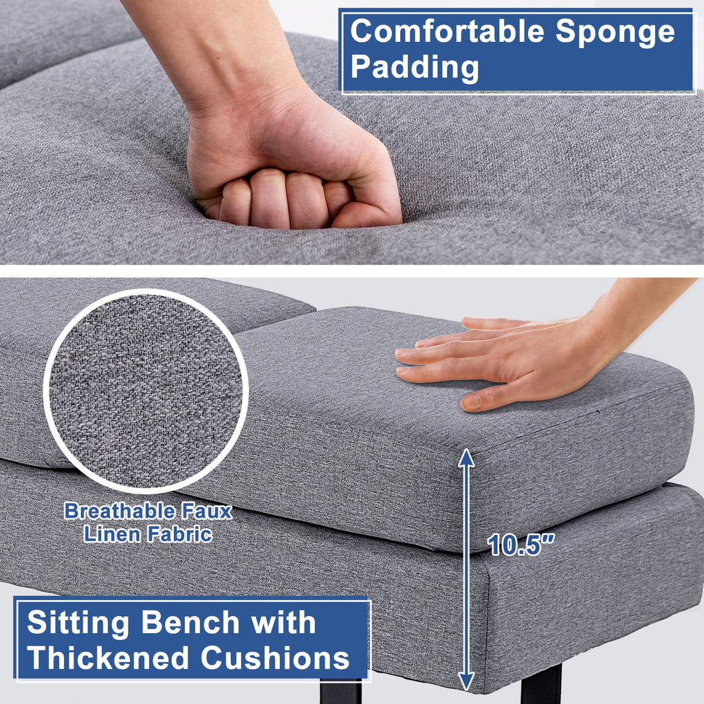 Waiting Room Bench Seating with Metal Frame Leg, Gray