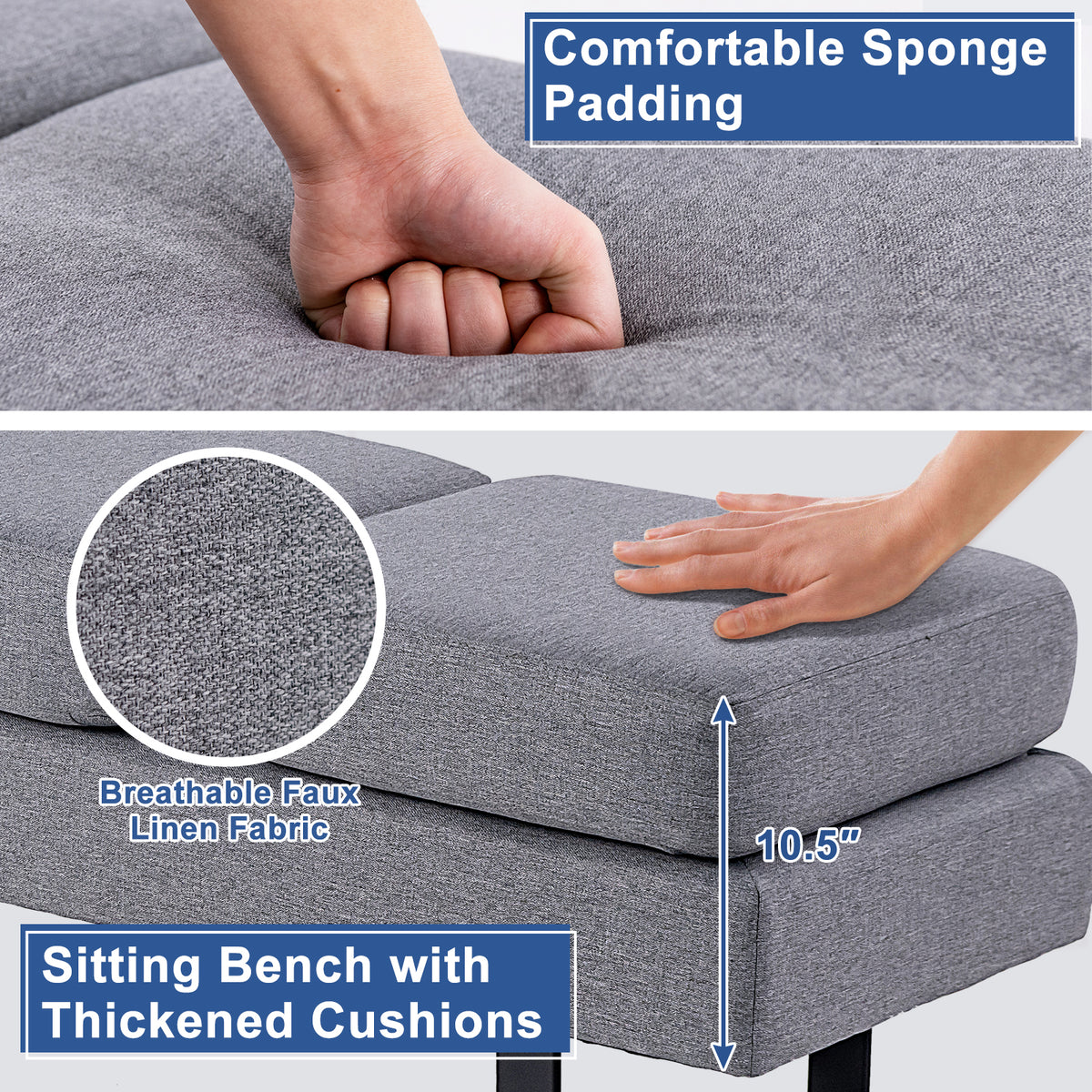 Waiting Room Bench Seating with Metal Frame Leg, Gray