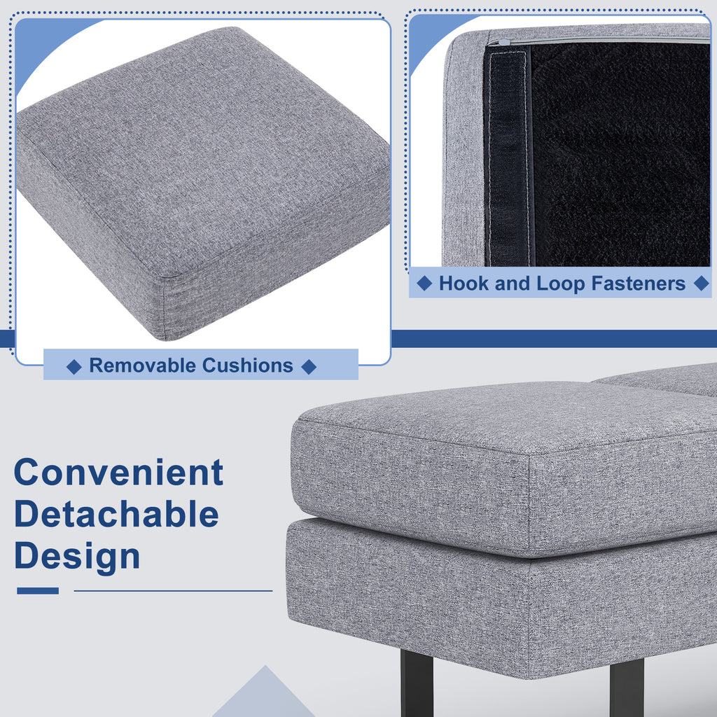 Waiting Room Bench Seating with Metal Frame Leg, Gray