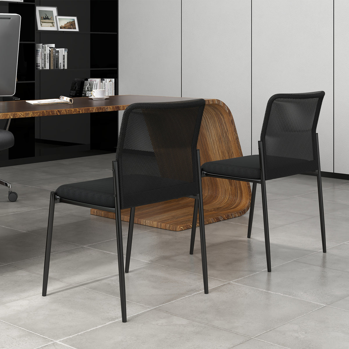 Waiting Room Chair Set of 2 with Ergonomic Mesh Backrest and Padded