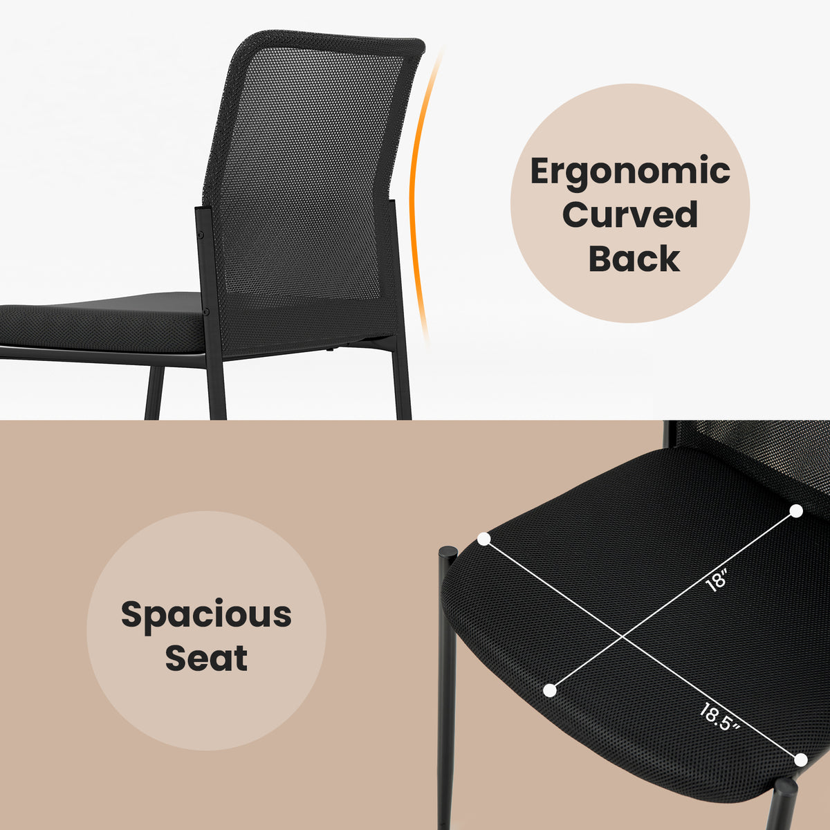 Waiting Room Chair Set of 2 with Ergonomic Mesh Backrest and Padded