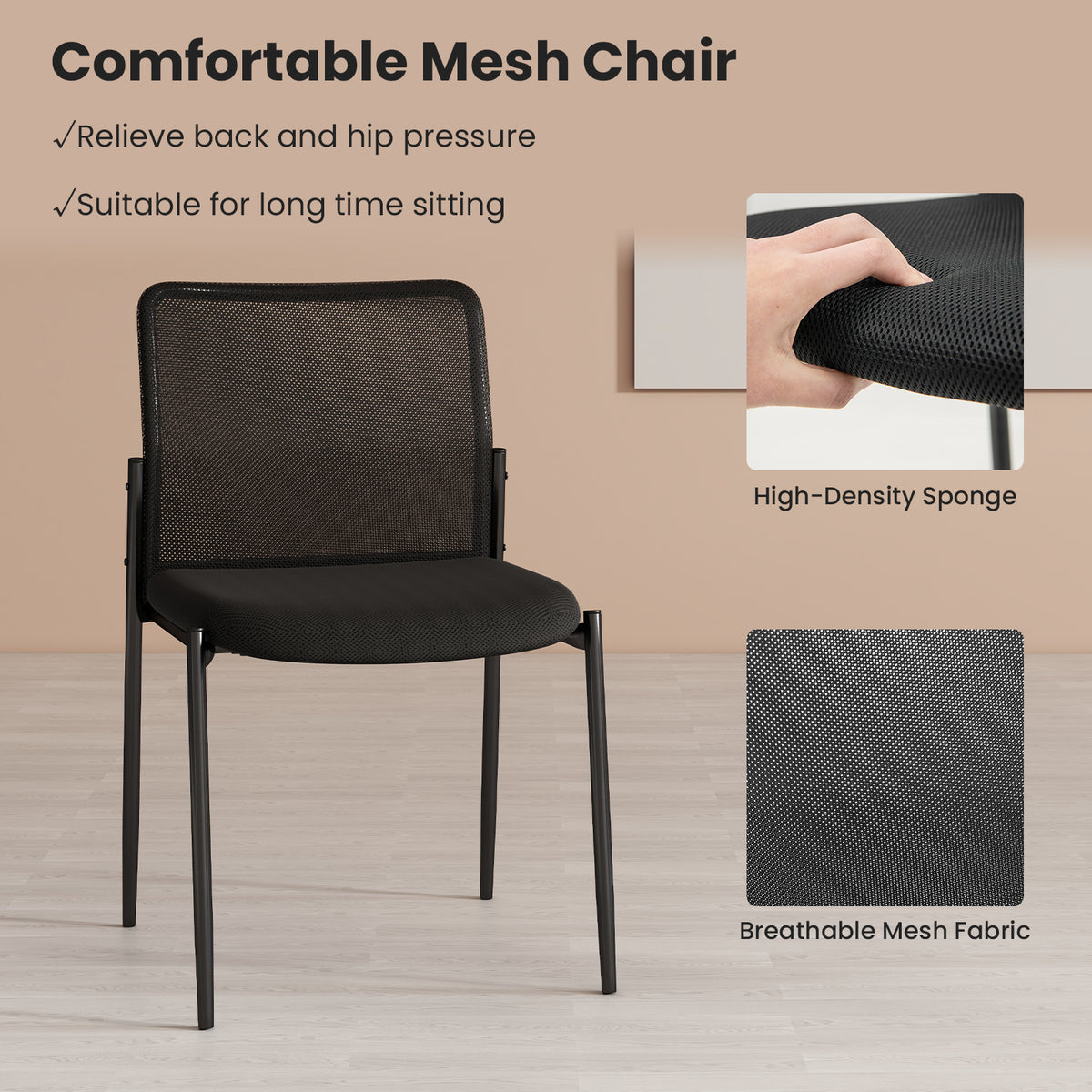 Waiting Room Chair Set of 2 with Ergonomic Mesh Backrest and Padded