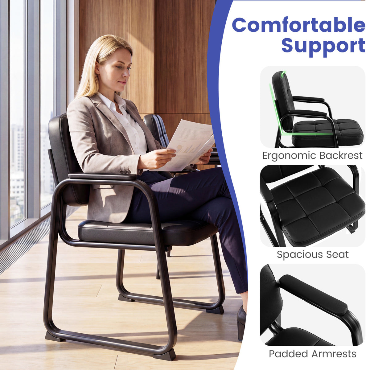 Reception Chairs Set of 2 Leather Office Guest Seating