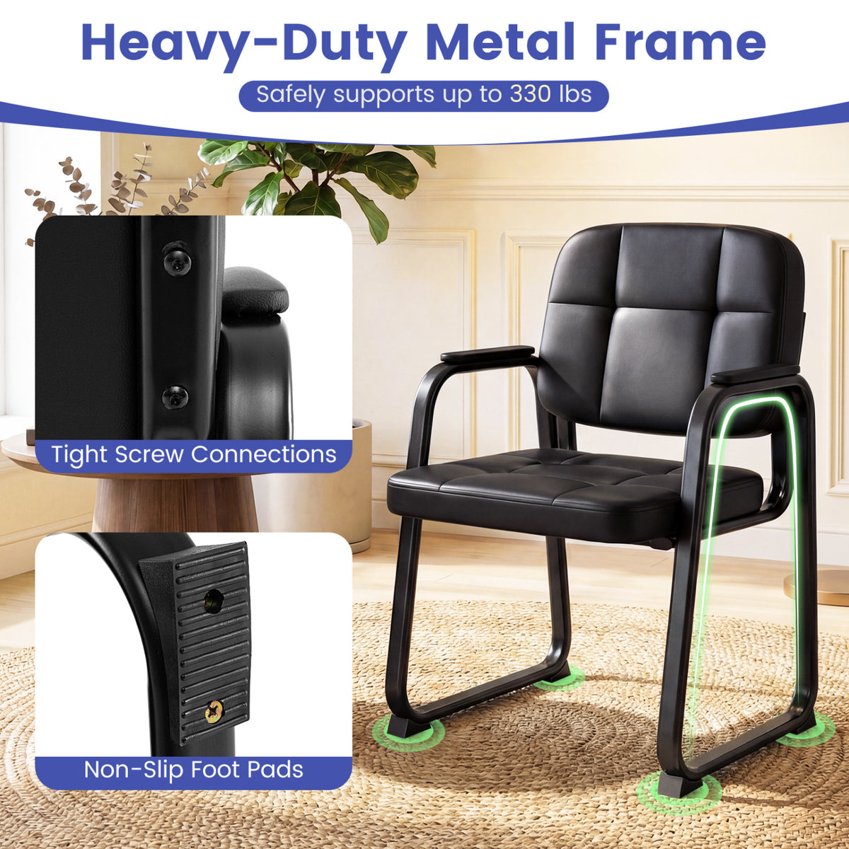 Reception Chairs Set of 2 Leather Office Guest Seating