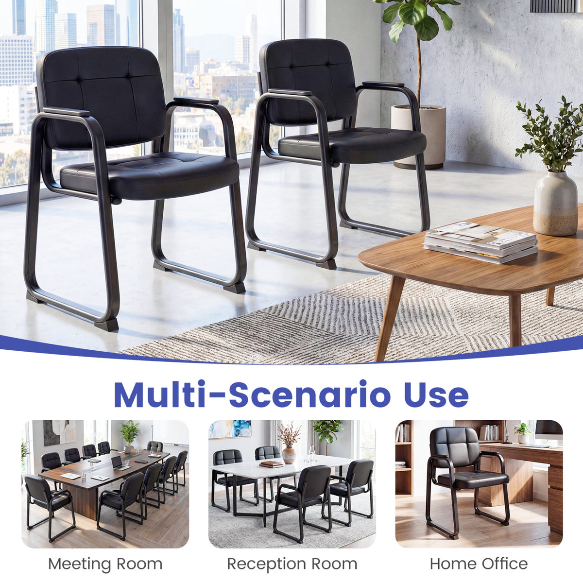 Reception Chairs Set of 2 Leather Office Guest Seating
